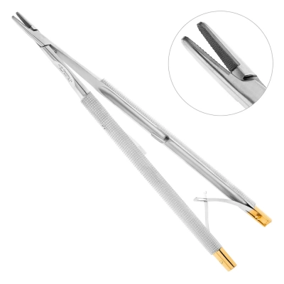 Иглодержатель микрохирургический прямой Castroviejo-Gomel TC, карбит вольфрамовые вставки, 16,0 см, 20-30*