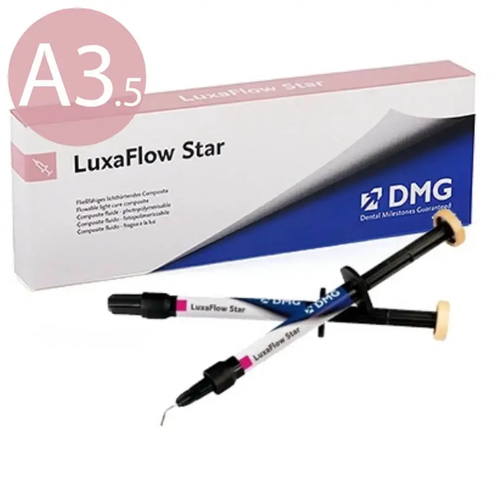 LuxaFlow Star А3.5 светоотверждаемый текучий композит, 2 шприца по 1.5 г, 10 насадок luer-lock
