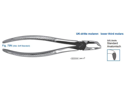 Щипцы для удаления зубов нижние, для третьих моляров с глубоким захватом, 12-79N*